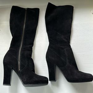 Miu miu tall black suede platform boots